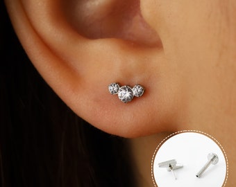 Threadless Push Pin Flat Back Labret 16G/18G/20G Stud Earrings Titanium Nickel Free • Tragus Conch Labret Helix Conch • Everyday Earrings