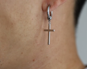 Cross Titanium Silver Earring Unisex • Couples Earrings Hypoallergenic • 925 Silver 18k Gold Plated • Titanium Fill Nickle Free