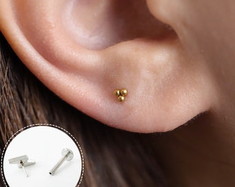 Threadless Push Pin Flat Back Labret 16G/18G/20G Stud Earrings Titanium Nickel Free • Tragus Conch Labret Helix Conch • Everyday Earrings