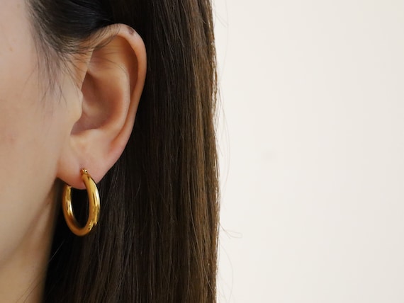 Chunky Gold Hoop Earrings • Hypoallergenic 18k Gold Simple