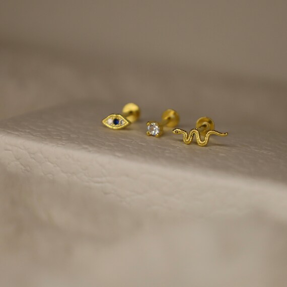 18G Flat Back Solid 925 Silver Stud Set• Tragus C… - image 6