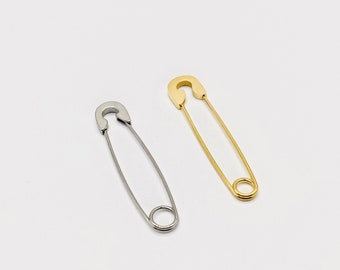 Safety Pin Gold Earring Unisex • Couples Earrings Hypoallergenic • 925 Silver 18k Gold Plated • Titanium Fill Nickle Free