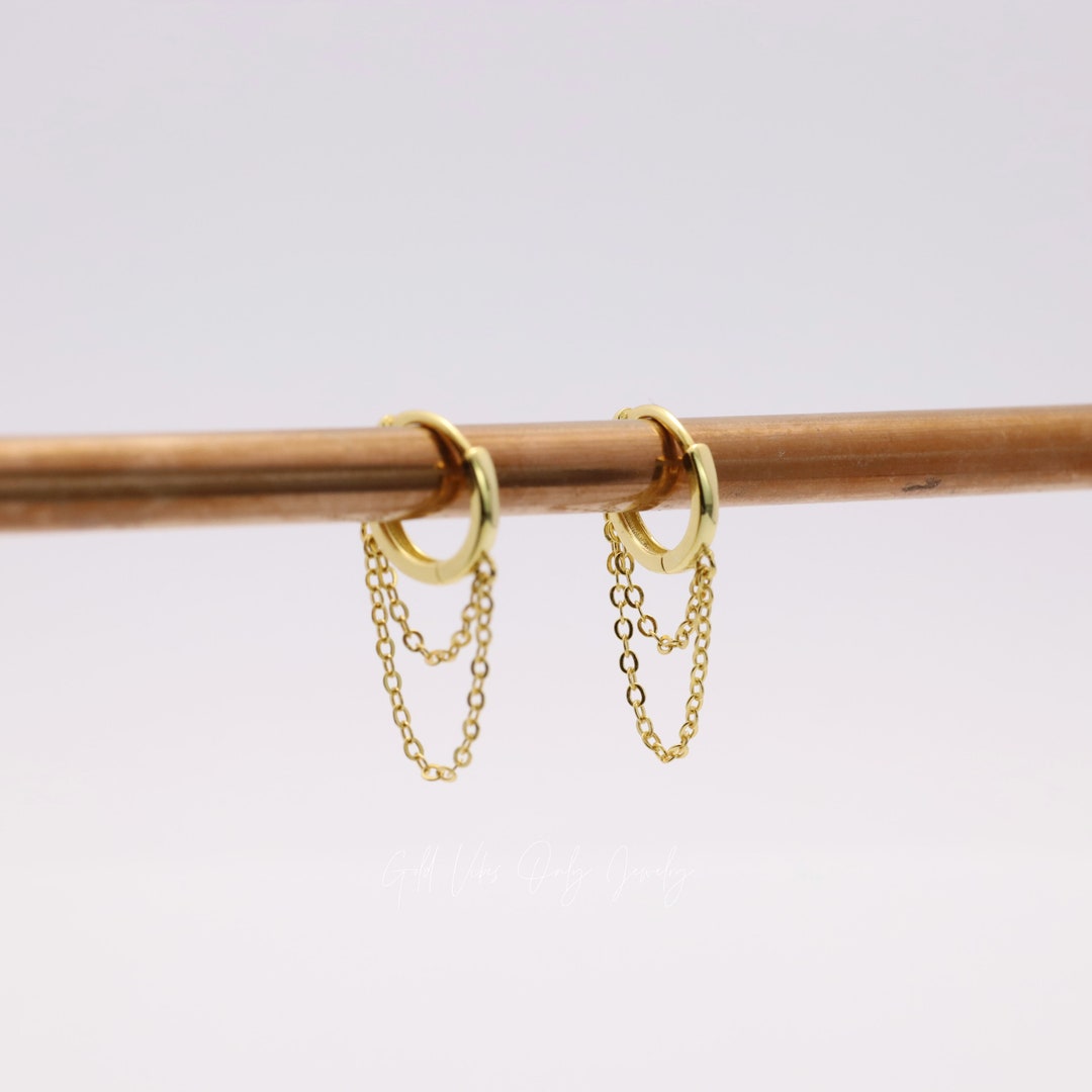 Hoop Chain Gold Earring 18k Lobe Dangle Stack Earring Conch Labret