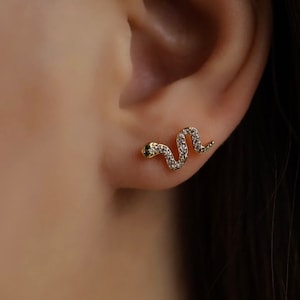 Serpant Screw Back Stud Earring Snake Solid 925 Silver Stud  • Tragus Conch Helix Conch Lobe Flat Back•  Hypoallergenic •  Stud Earring