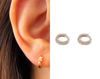 Tiny Hoop Earrings • 14k Gold Dainty Earrings • Huggie Hoops Earrings •  Patterned Earrings • Minimalist Earrings • Gift for Her