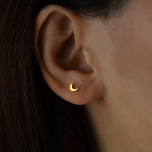 Moon GoldScrew Back Stud Dainty Everyday• Tragus Conch Labret Helix Conch Lobe Flat Back•  Hypoallergenic •  Stud Earring