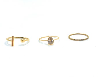 Thin Gold Band •  Dainty 18k Ring Set •  Delicate Simple Stackable •  Tiny Gold Dainty Minimalistic