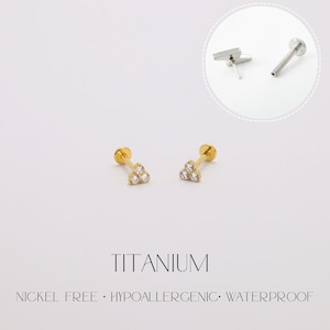 Threadless Push Pin Flat Back Labret 16G/18G/20G Stud Earrings Titanium Nickel Free • Tragus Conch Labret Helix Conch • Everyday Earrings