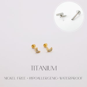 Boucles d'oreilles sans filetage labret à dos plat 16G/18G/20G Titane Sans nickel • Conque Tragus Labret Helix • Boucles d'oreilles de tous les jours