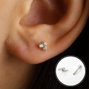 Boucles d'oreilles sans filetage labret à dos plat 16G/18G/20G Titane Sans nickel • Conque Tragus Labret Helix • Boucles d'oreilles de tous les jours