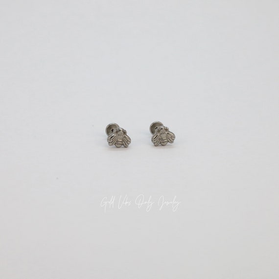Bee Stud Earring 18G Flat Back Solid 925 Silver S… - image 5