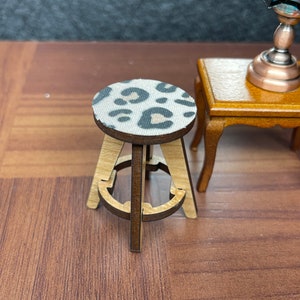 Leopard Print Dollhouse Miniature Stool
