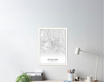 Melbourne coordina el mapa impresión - moderno Melbourne Australia ubicación regalo de cumpleaños idea de la casa de bienvenida - cartel de viaje retro viaje pared arte