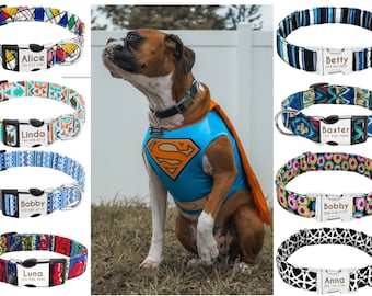Pet Dog Collar Personalised Laser Engraved Nylon Daisy Floral Art Lightweight buckle | Worldwide Delivery