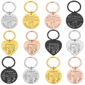 New Baby Gift Baby Arrival Keepsake, Baby Stats Keychain, New Mom/Dad Gift, customise Baby’s Name Weight Birth Time | Worldwide Delivery