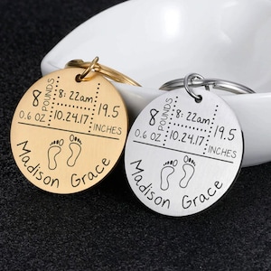 Baby Arrival Gift, New Baby Keepsake, Baby Stats Keychain, New Mom/Dad Gift, customise Baby’s Name Weight Birth Time | Worldwide Delivery