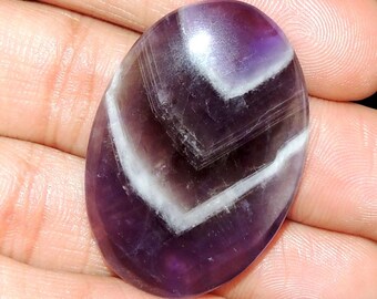 Chevron Amethyst Cabochon: Polished Gemstone for Jewelry Making (39x27x6.50mm, 53Cts