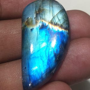 Blue Labradorite Gemstone | Natural Labradorite Cabochon Loose Gemstone Making For Jewelry | Hand Polish Smooth Stone 36X18X7.50 MM 44cts