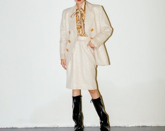 Vintage Christian Dior Boutique Gold Tweed Blazer & Skirt 2-Piece Set