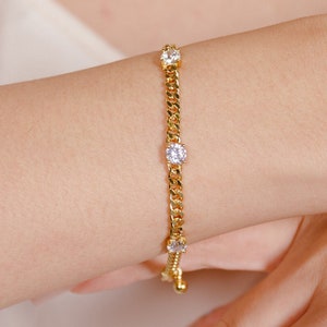 18k Gold Plated Statement Cuban Link Bracelet with Stones