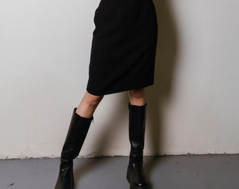 Vintage Escada Black Wool Midi Skirt