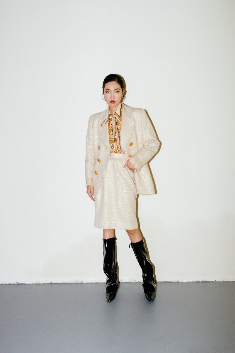 Vintage Christian Dior Boutique Gold Tweed Blazer & Skirt 2-piece