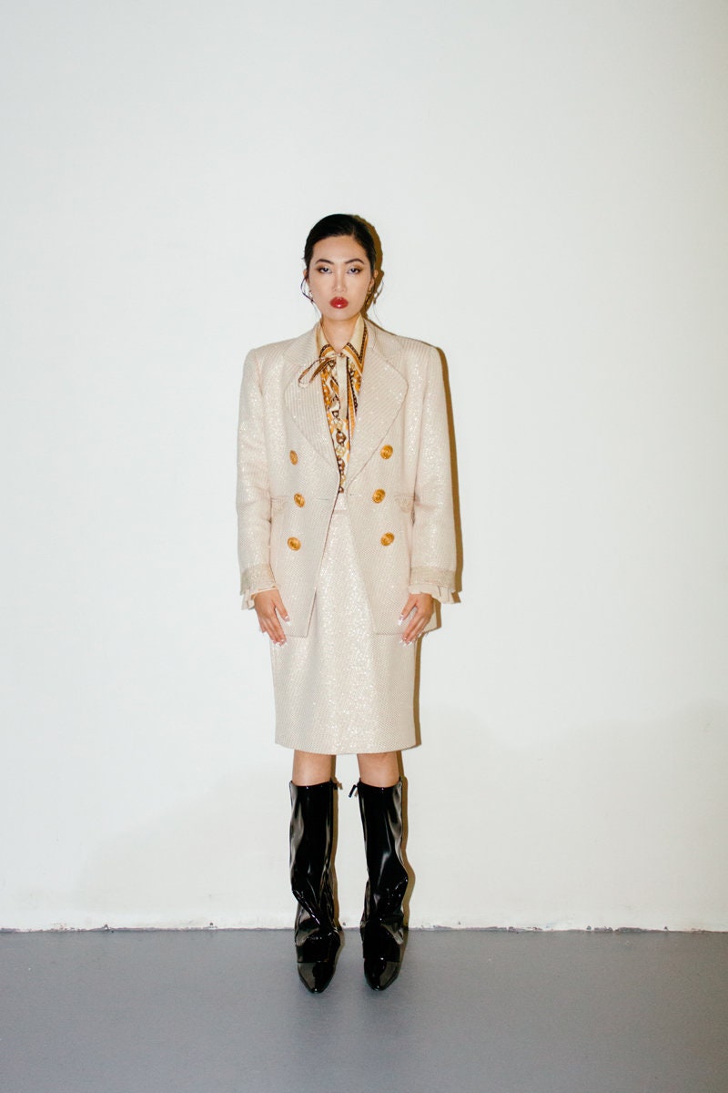 Vintage Christian Dior Boutique Gold Tweed Blazer & Skirt 2-piece