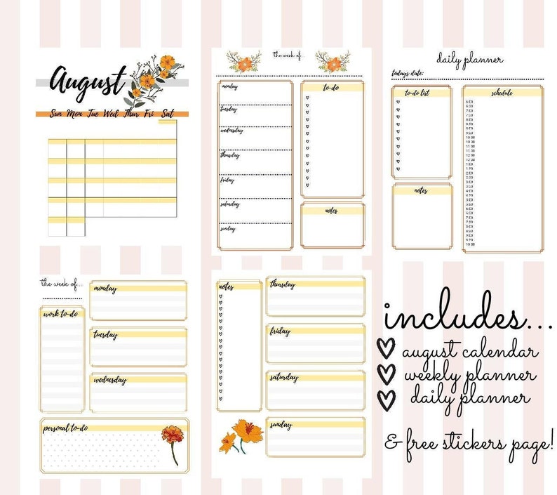 August Calendar Printable Weekly Planner Template Weekly Etsy