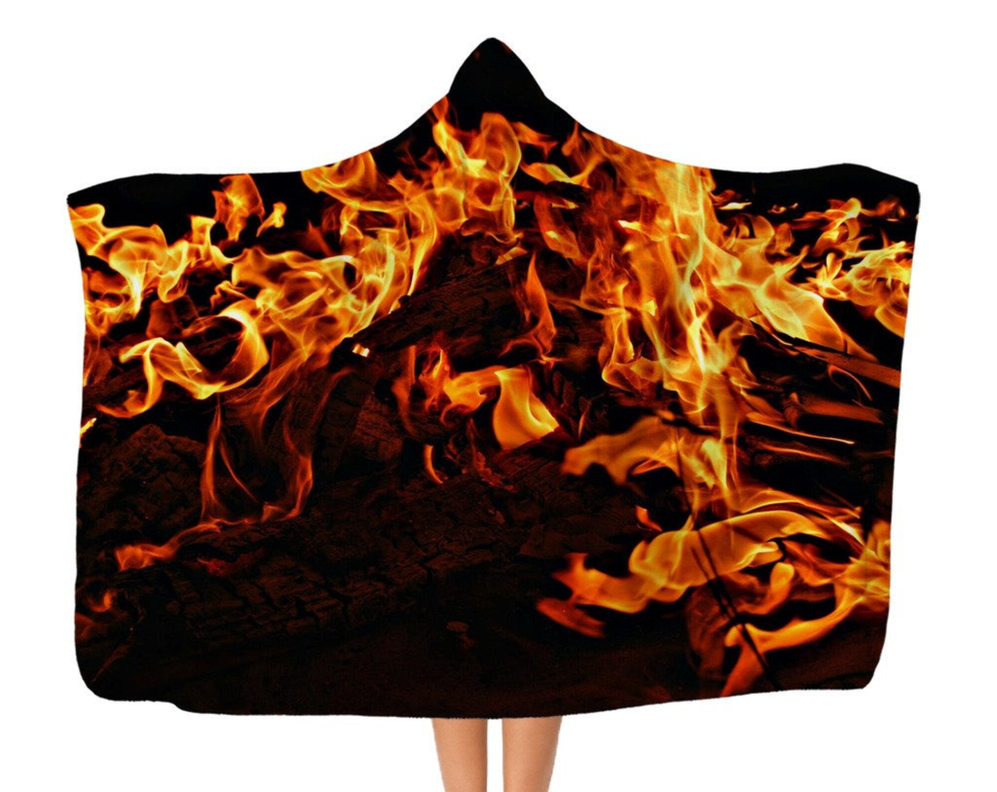 Fire flames Hooded Blanket