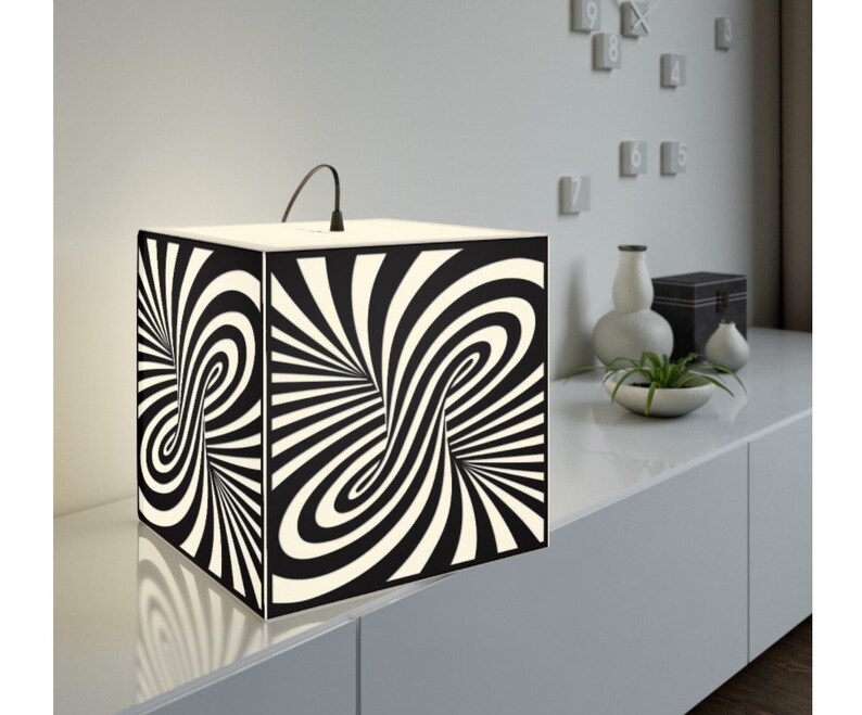 Linear Optical Illusion,PsychedelicHypnotic Art Printed Square Cube LampContemporaryModernTrendy LightHome Decor Gifts,Stackable Lights