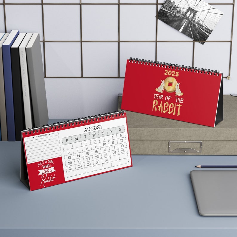 2023 Rabbit Year Bunny Quotes Desk Calendar Satin Etsy