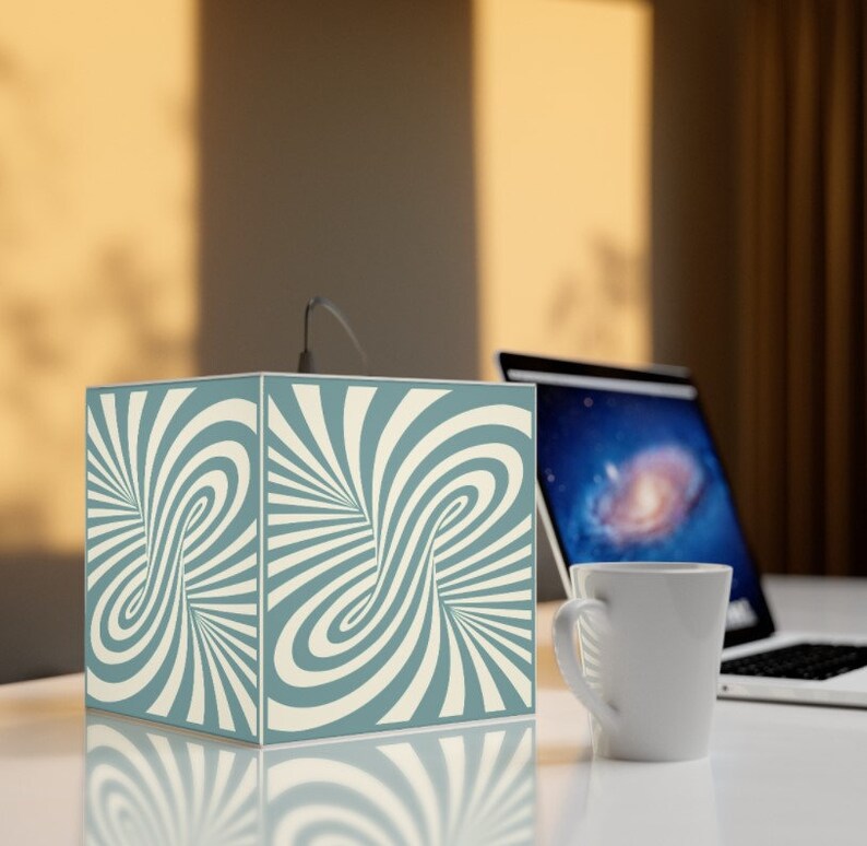 Linear Optical Illusion,PsychedelicHypnotic Art Printed Square Cube LampContemporaryModernTrendy LightHome Decor Gifts,Stackable Lights