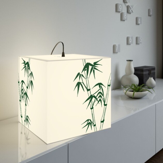 Green Bamboo Square Cube Lamp
