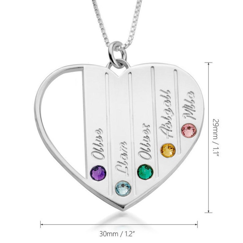 Personalized Birthstone Heart Necklace,Family Pendant,Sterling Silver,24K Gold,Rose Gold Plated,Mother/'s Day Gift,Birthday gift,gift for Mom