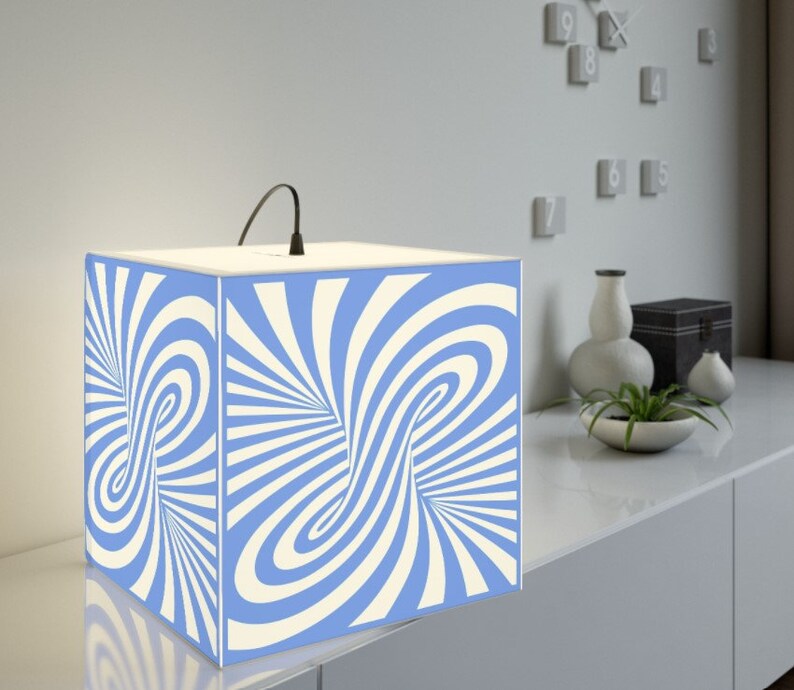 Linear Optical Illusion,PsychedelicHypnotic Art Printed Square Cube LampContemporaryModernTrendy LightHome Decor Gifts,Stackable Lights