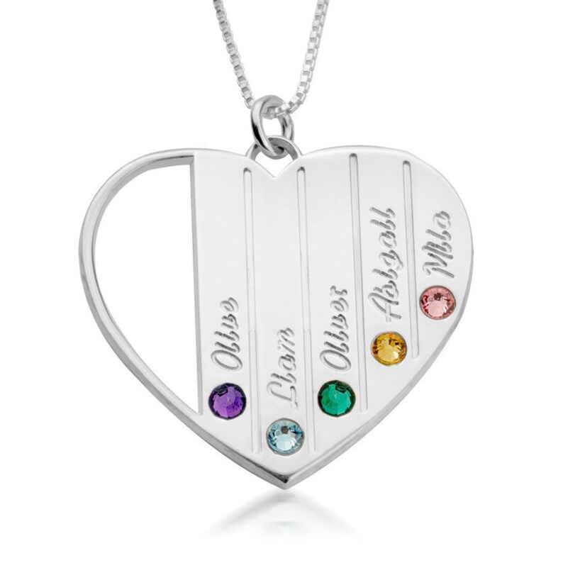 Personalized Birthstone Heart Necklace,Family Pendant,Sterling Silver,24K Gold,Rose Gold Plated,Mother/'s Day Gift,Birthday gift,gift for Mom