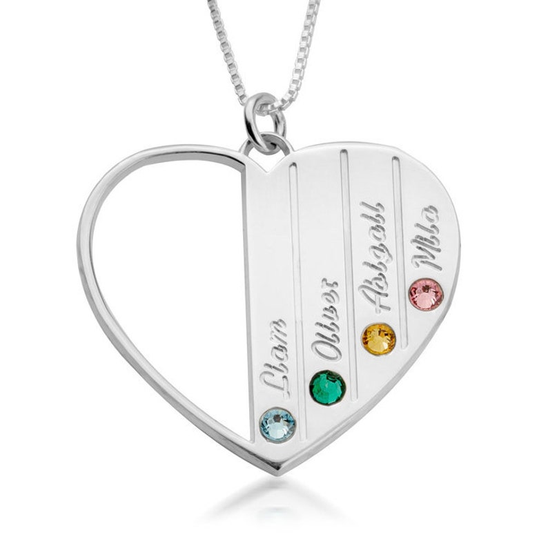 Personalized Birthstone Heart Necklace,Family Pendant,Sterling Silver,24K Gold,Rose Gold Plated,Mother/'s Day Gift,Birthday gift,gift for Mom