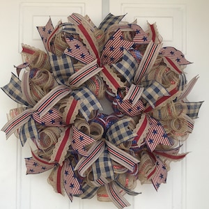 Rustic Burlap Patriotic Wreath: 4th of July, Americana Decor