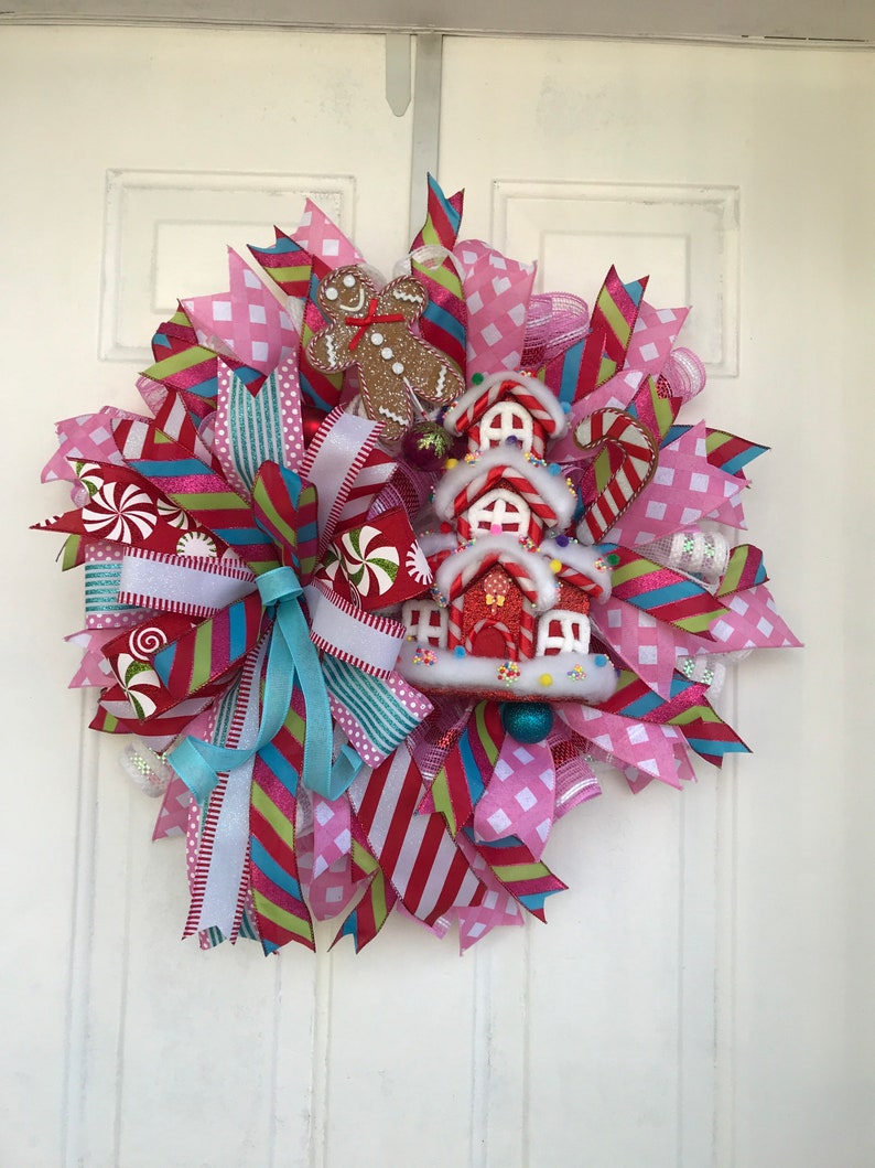 Gingerbread House Christmas Wreath: Peppermint Candy Holiday Decor - Etsy