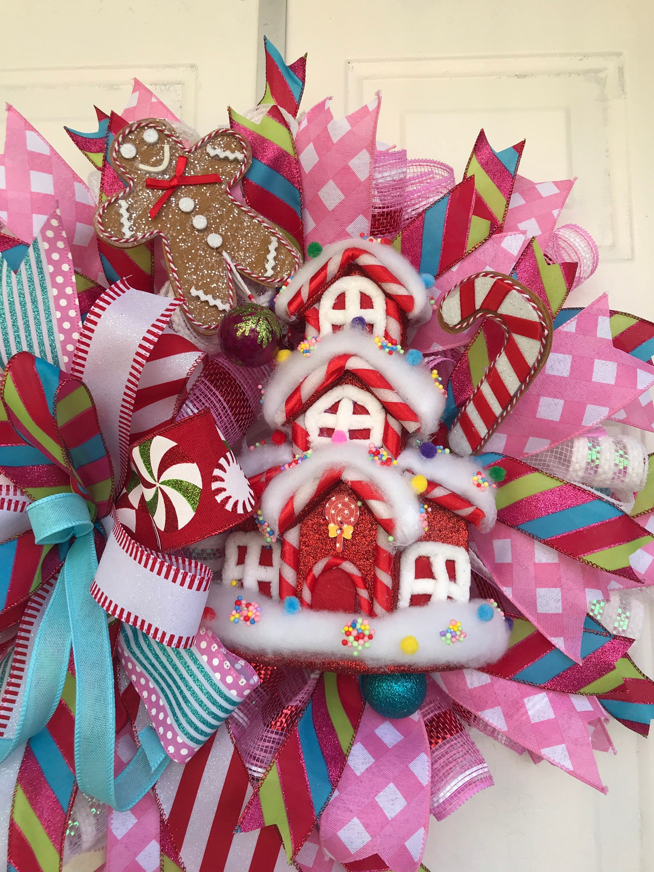 Gingerbread House Christmas Wreath: Peppermint Candy Holiday Decor - Etsy