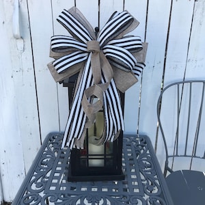 Farmhouse Wreath Bow: Black White Stripe Burlap Ribbon