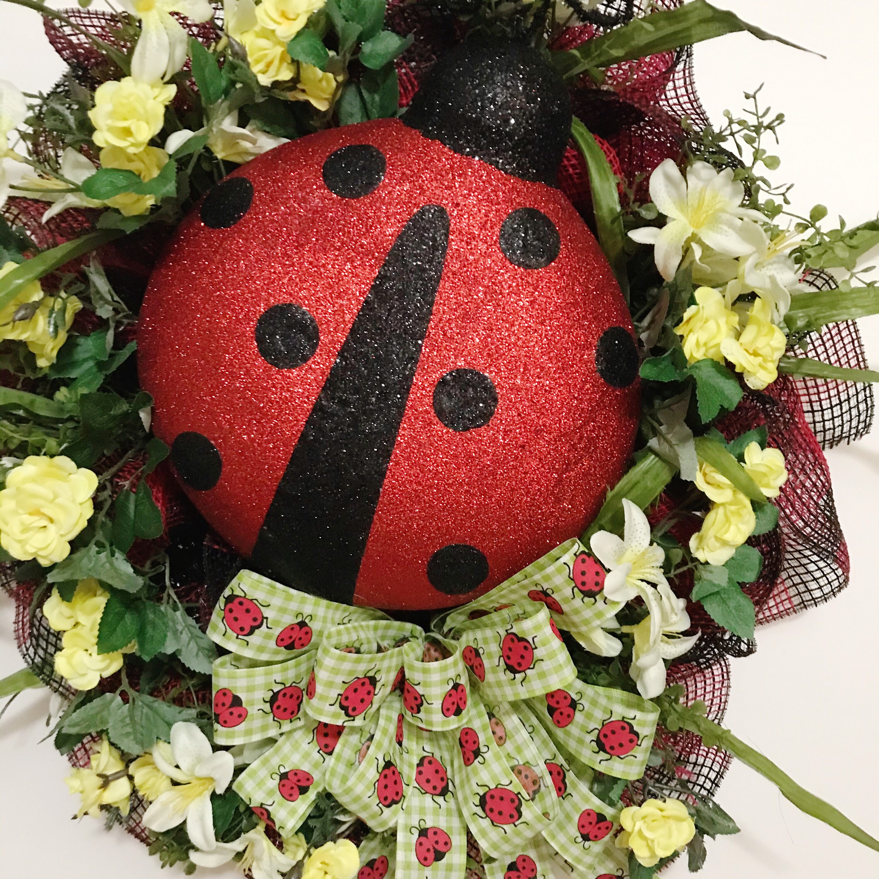 Ladybug Floral Summer Wreath Ladybug Door Hanger Ladybug Etsy
