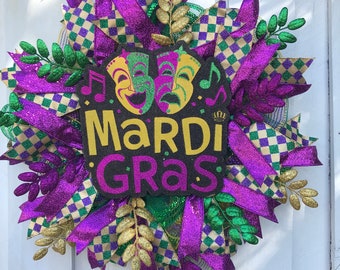 Mardi Gras Wreath; Fat Tuesday Wreath; Mardi Gras Door Decor; Mardi Gras Wreath Gift; Mardi Gras front door Wreath, Gift for Louisiana