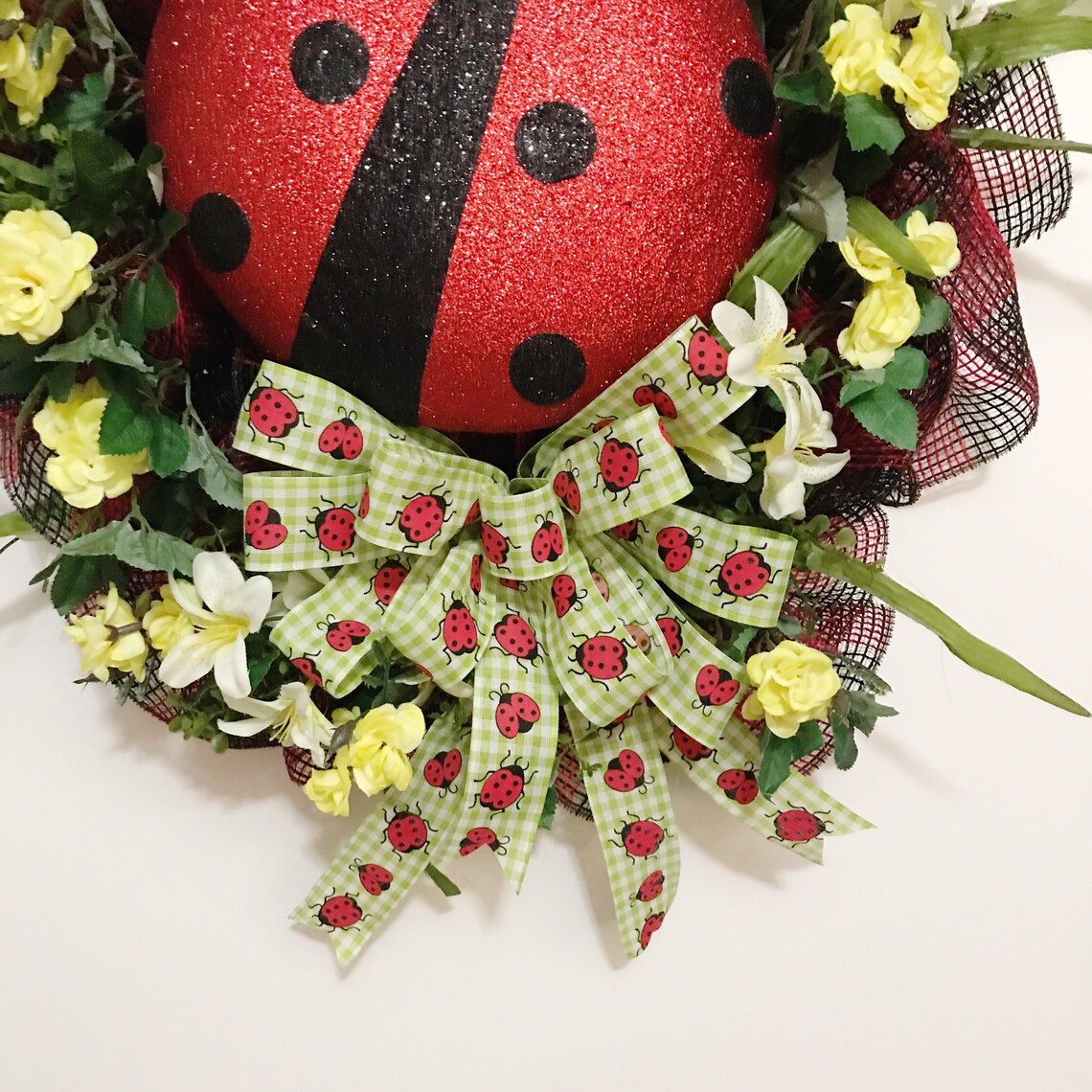 Ladybug Floral Summer Wreath Ladybug Door Hanger Ladybug Etsy