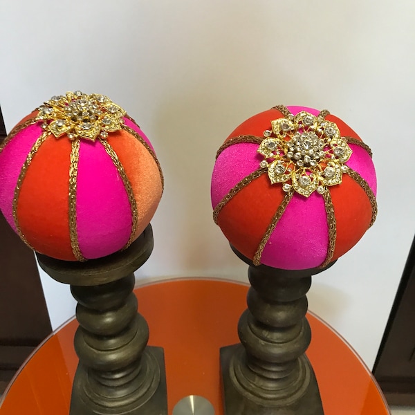 Glamorous Fall Decor: Handcrafted Fabric Balls for Festive Ornaments, Glam Fall Ornaments, Halloween Decor