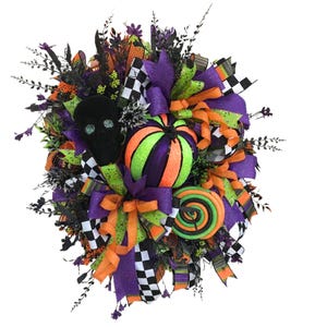 Glitter Pumpkin Halloween Wreath: Spooky Gothic Front Door Decor