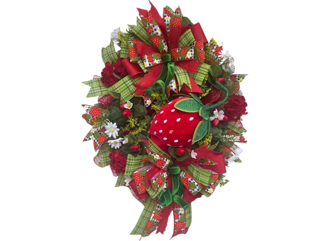 Handmade Strawberry Summer Wreath, Farmhouse Front Door Decor, Spring ...