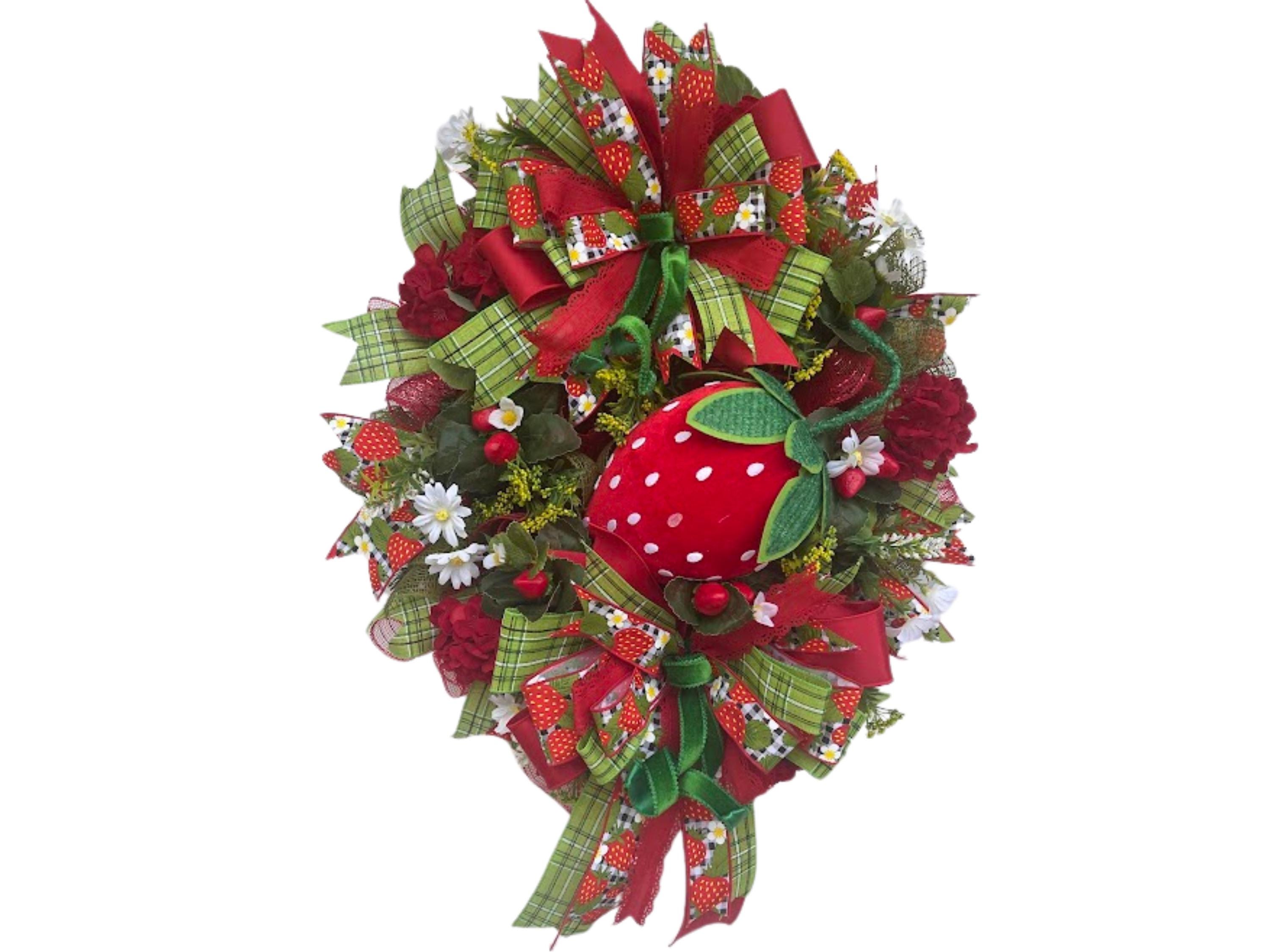 Handmade Strawberry Summer Wreath, Farmhouse Front Door Decor, Spring ...