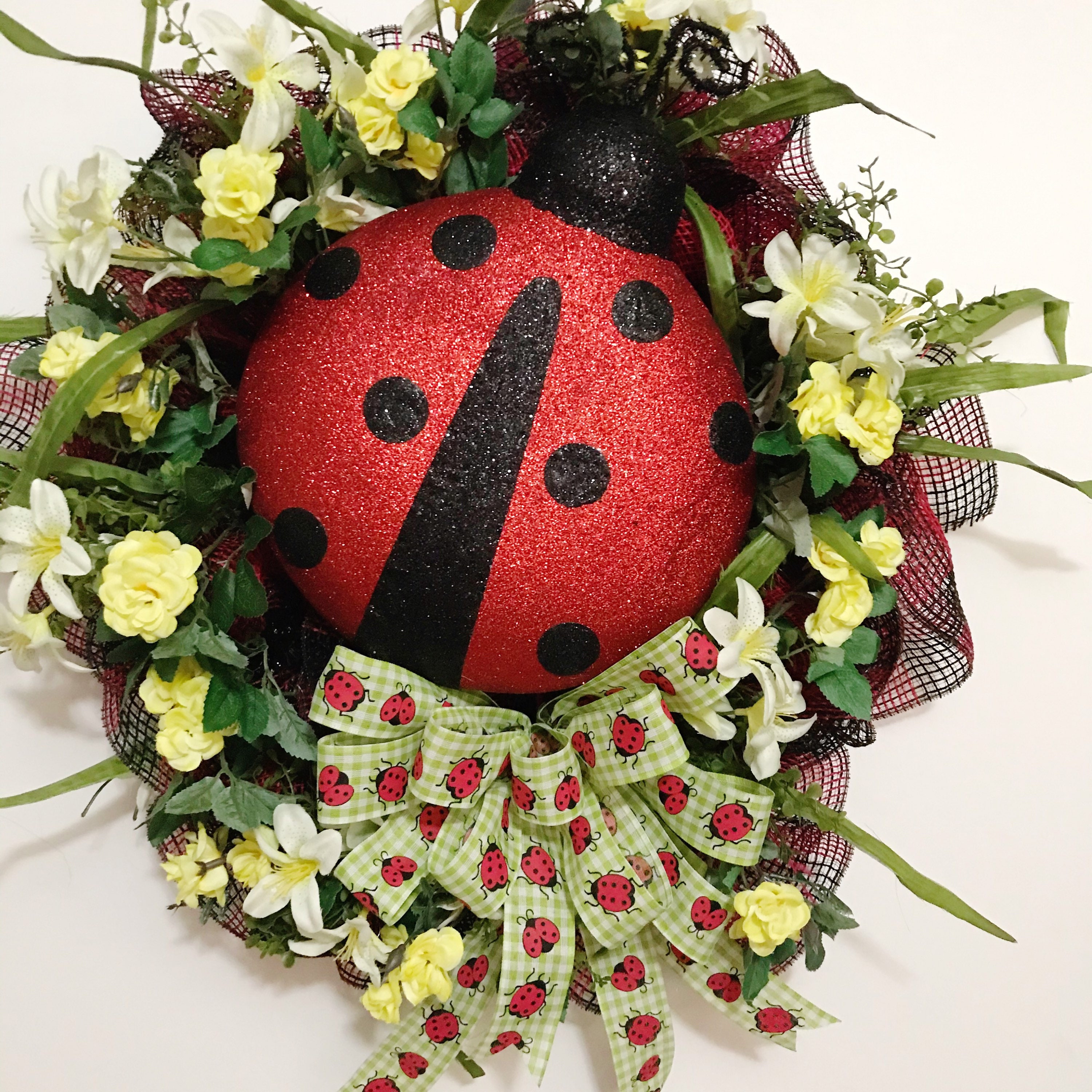 Ladybug Floral Summer Wreath Ladybug Door Hanger Ladybug Etsy