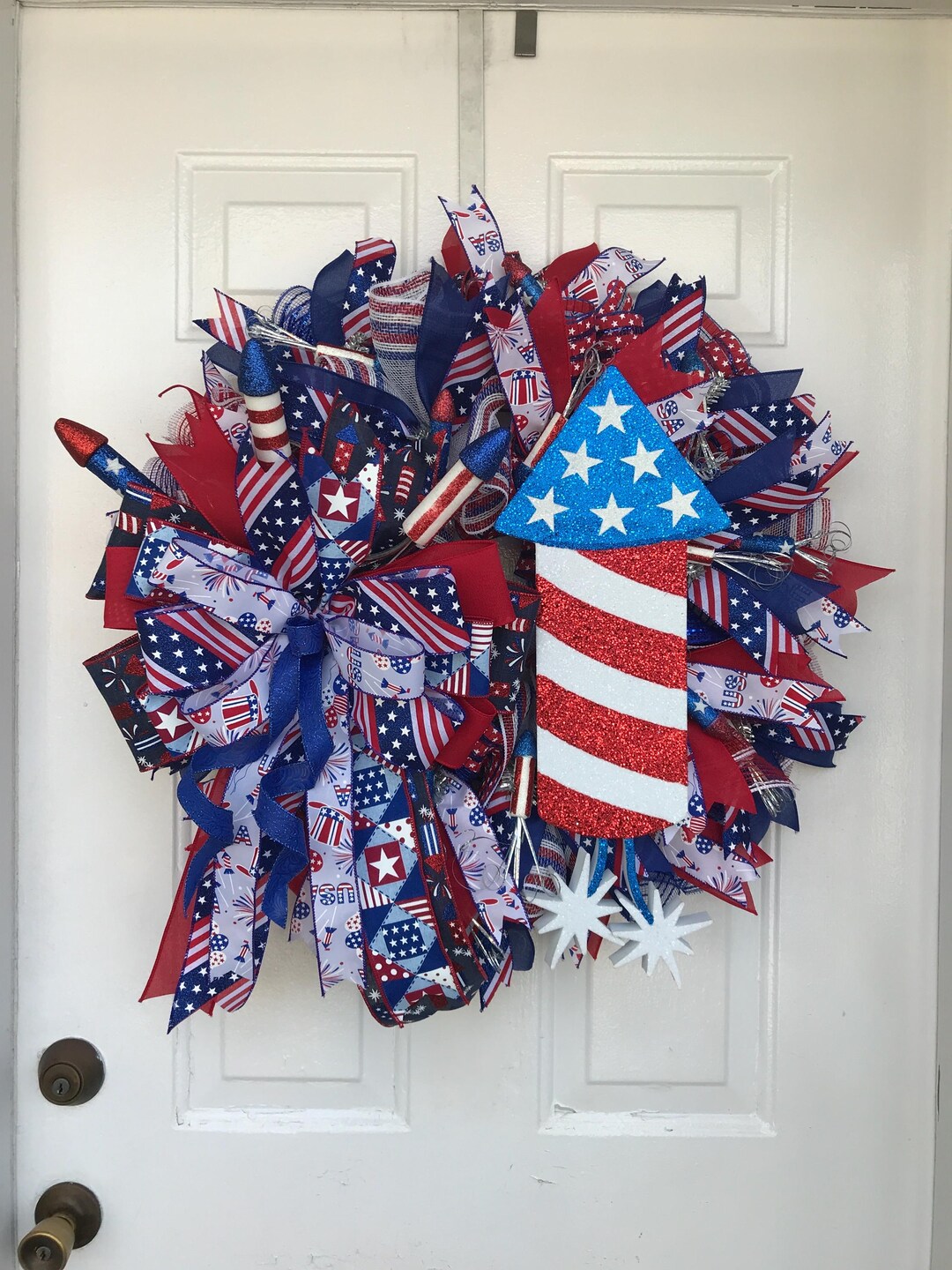 4th of July Wreath for Front Door, Red White and Blue Decor ...